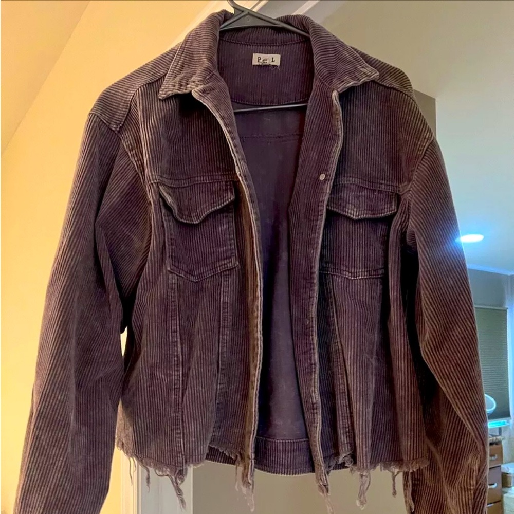 POL CLOTHING Raw Hem Button Down Long Sleeve Jacket Corduroy Jacket